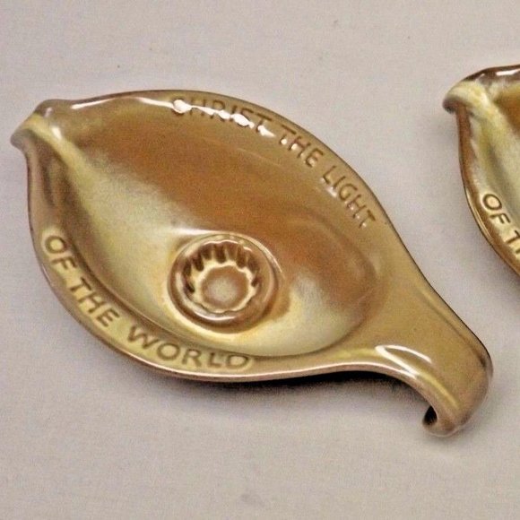 Frankoma Pottery Plainsman Brown Set of 2 Oral Roberts 1971 Candle Stick Holders - Picture 2 of 13